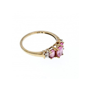 10K YELLOW GOLD PINK TOPAZ & DIAMONDS RING SIZE 6.5