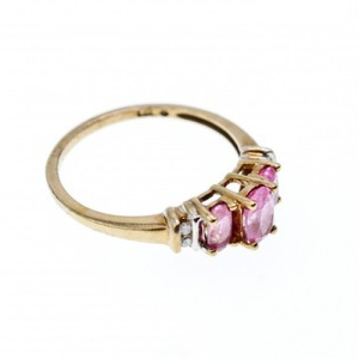 10K Yellow Gold Pink Topaz & Diamonds Ring Size 6.5
