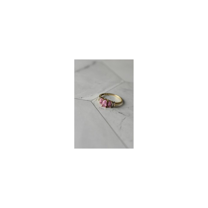 10K YELLOW GOLD PINK TOPAZ & DIAMONDS RING SIZE 6.5
