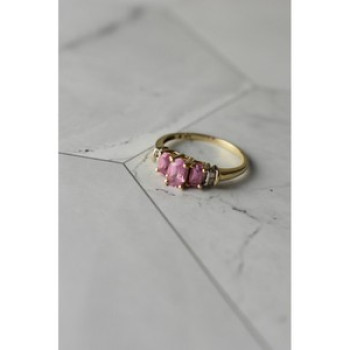 10K Yellow Gold Pink Topaz & Diamonds Ring Size 6.5