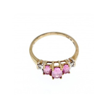 10K YELLOW GOLD PINK TOPAZ & DIAMONDS RING SIZE 6.5