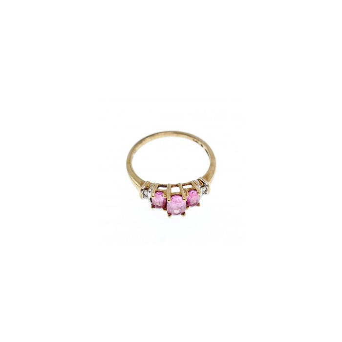 10K YELLOW GOLD PINK TOPAZ & DIAMONDS RING SIZE 6.5