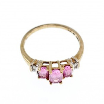 10K Yellow Gold Pink Topaz & Diamonds Ring Size 6.5