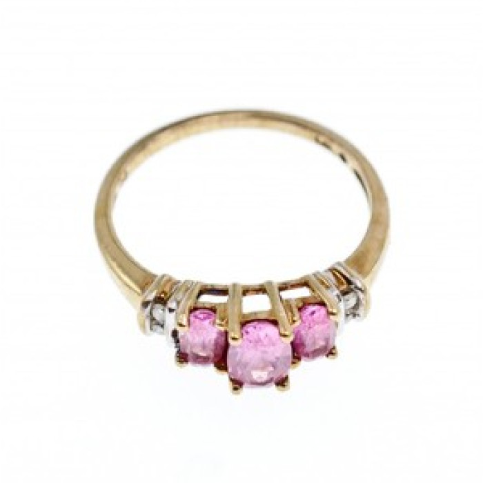 10K Yellow Gold Pink Topaz & Diamonds Ring Size 6.5