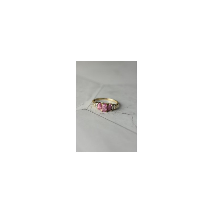 10K YELLOW GOLD PINK TOPAZ & DIAMONDS RING SIZE 6.5