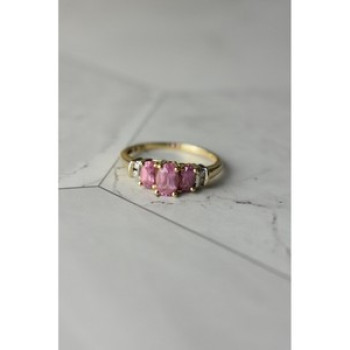 10K Yellow Gold Pink Topaz & Diamonds Ring Size 6.5
