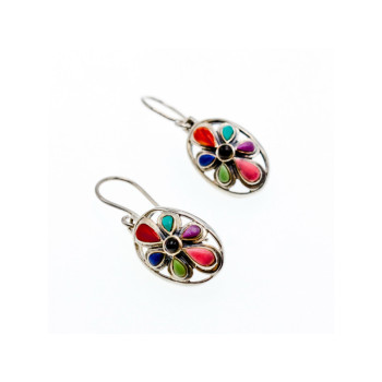925 Sterling Silver Multicolor Agate Earrings