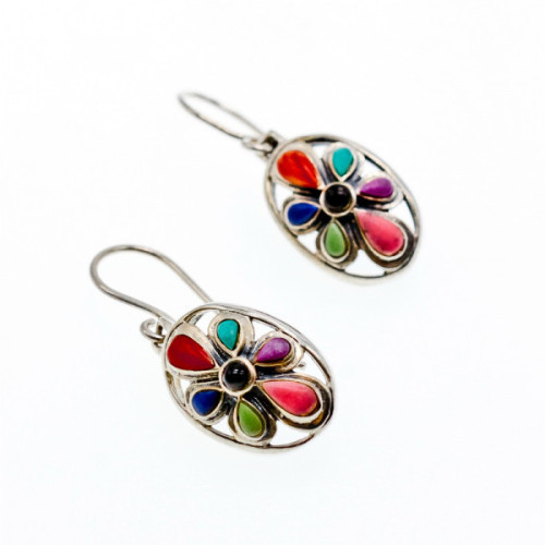 925 Sterling Silver Multicolor Agate Earrings