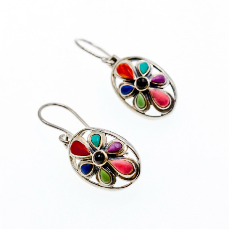 925 Sterling Silver Multicolor Agate Earrings
