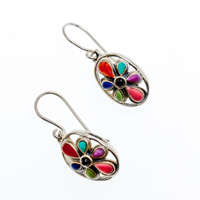 925 Sterling Silver Multicolor Agate Earrings