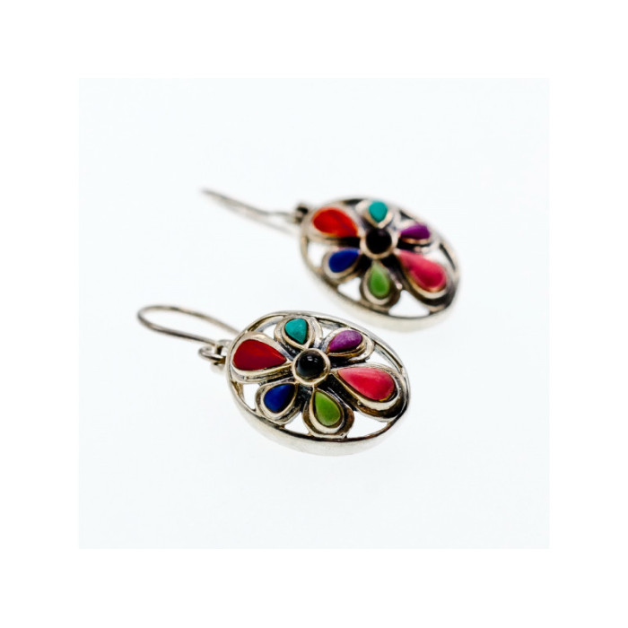 925 Sterling Silver Multicolor Agate Earrings