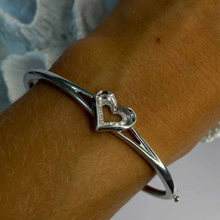 925 Sterling Silver NDI Diamond Heart Bracelet