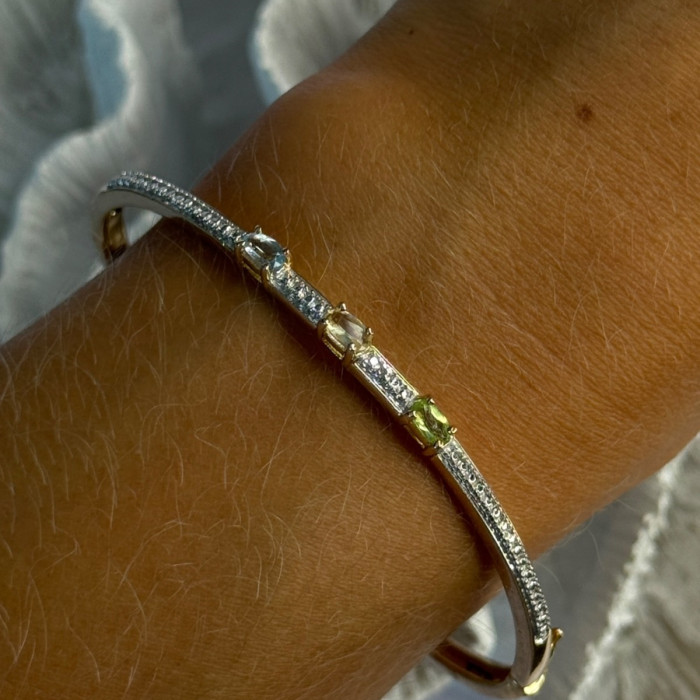 925 Sterling Silver Gold Plated Topaz Citrine Peridot Bracelet