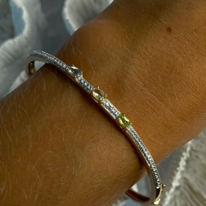 925 Sterling Silver Gold Plated Topaz Citrine Peridot Bracelet