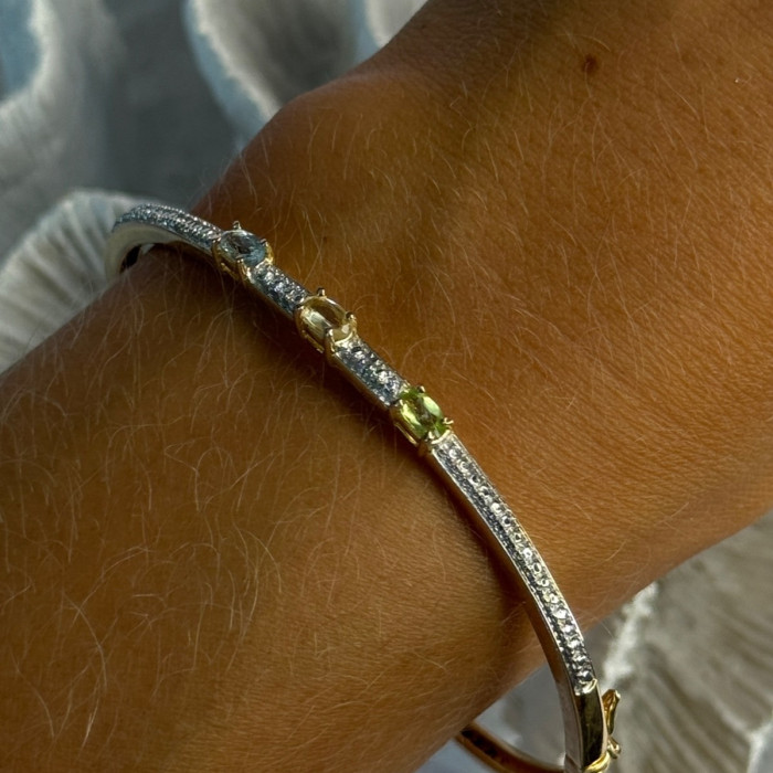 925 Sterling Silver Gold Plated Topaz Citrine Peridot Bracelet