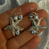 925 Sterling Silver See Star Blue Topaz & Pearl Earrings Length 1.70 Inch