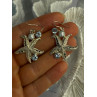 925 Sterling Silver See Star Blue Topaz & Pearl Earrings Length 1.70 inch