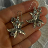 925 Sterling Silver See Star Blue Topaz & Pearl Earrings Length 1.70 Inch