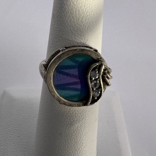 925 Sterling Silver Enamel & CZ Ring Size 5