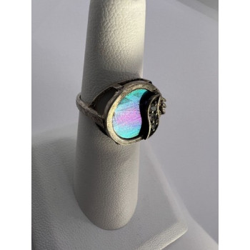 925 Sterling Silver Enamel & CZ Ring Size 5