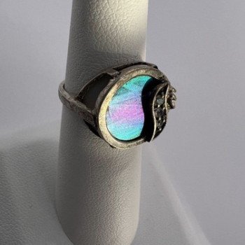 925 Sterling Silver Enamel & CZ Ring Size 5