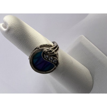 925 Sterling Silver Enamel & CZ Ring Size 5