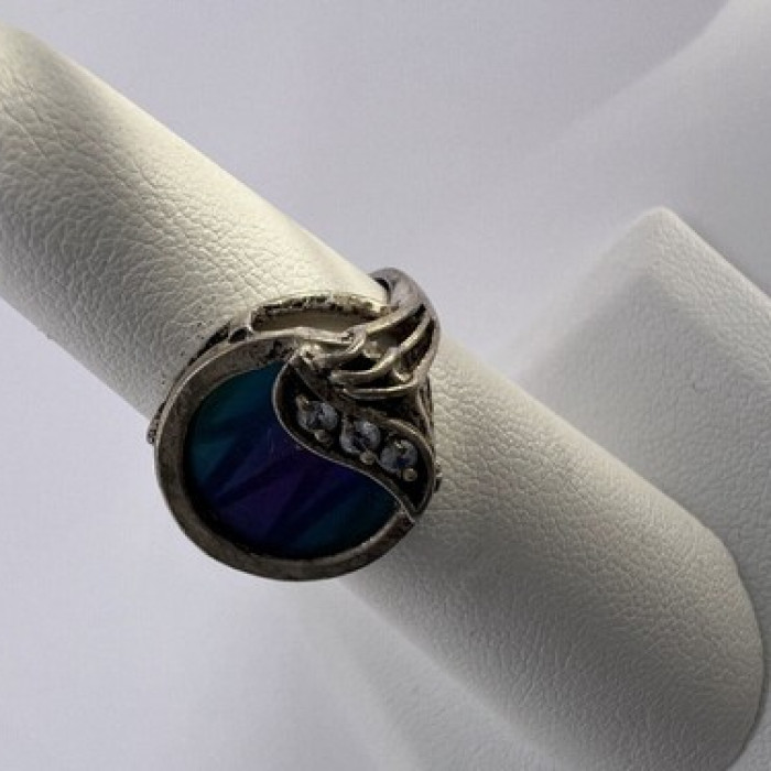 925 Sterling Silver Enamel & CZ Ring Size 5