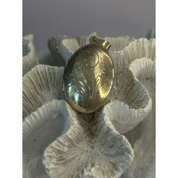 925 Sterling Silver Engraved Design Oval Locket Pendant Length 1.80 inch