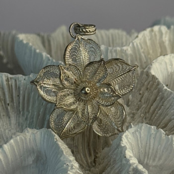 925 Sterling Silver Flower Pendant Length 1.50 Inch