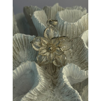 925 Sterling Silver Flower Pendant Length 1.50 inch
