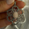 925 Sterling Silver Pink Agate & Marcasite Flower Pendant Length 1.75 Inch