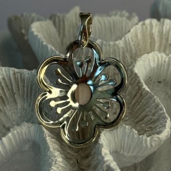 925 Sterling Silver Pink Agate & Marcasite Flower Pendant Length 1.75 Inch