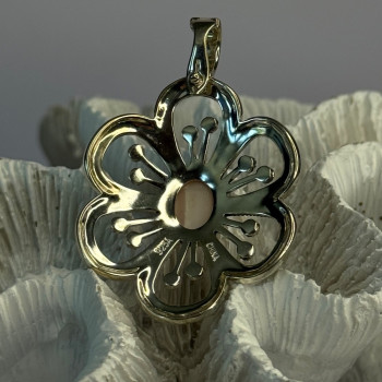925 Sterling Silver Pink Agate & Marcasite Flower Pendant Length 1.75 Inch