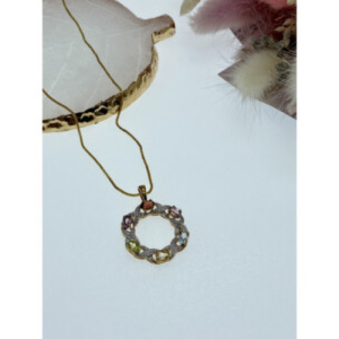 925 Sterling Silver Gold Plated Multi Gemstones 