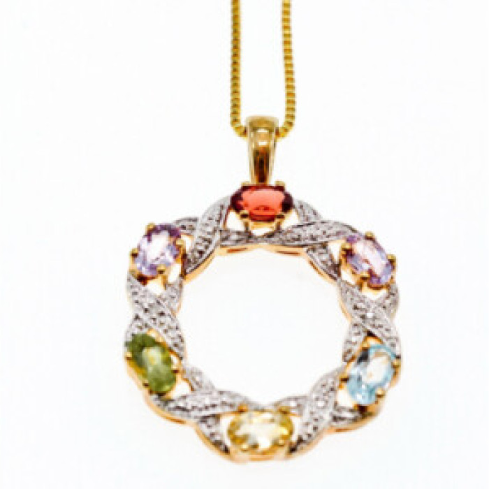 925 Sterling Silver Gold Plated Multi Gemstones 