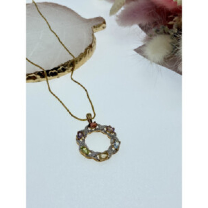 925 Sterling Silver Gold Plated Multi Gemstones 