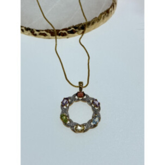925 Sterling Silver Gold Plated Multi Gemstones 