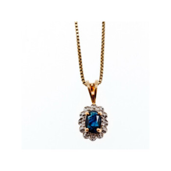 925 Sterling Silver Gold Plated Blue Sapphire Chain With Pendant Italy