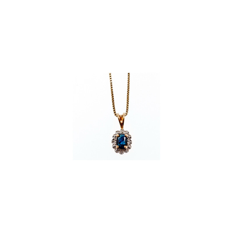925 Sterling Silver Gold Plated Blue Sapphire Chain With Pendant Italy
