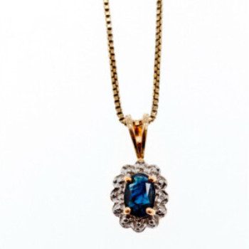 925 Sterling Silver Gold Plated Blue Sapphire Chain With Pendant Italy
