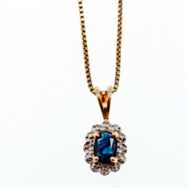 925 Sterling Silver Gold Plated Blue Sapphire Chain With Pendant Italy