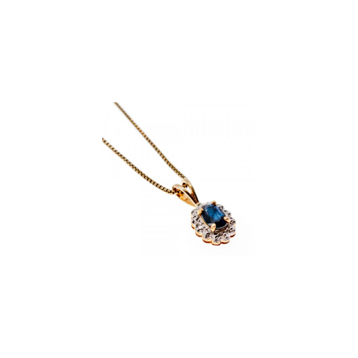925 Sterling Silver Gold Plated Blue Sapphire Chain With Pendant Italy