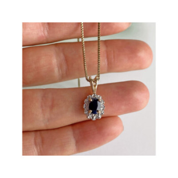925 Sterling Silver Gold Plated Blue Sapphire Chain With Pendant Italy
