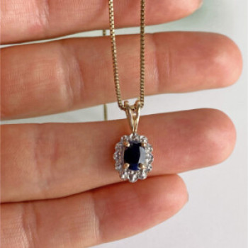 925 Sterling Silver Gold Plated Blue Sapphire Chain With Pendant Italy