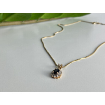 925 Sterling Silver Gold Plated Blue Sapphire Chain With Pendant Italy