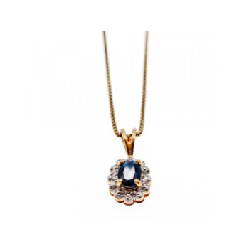 925 Sterling Silver Gold Plated Blue Sapphire Chain With Pendant Italy