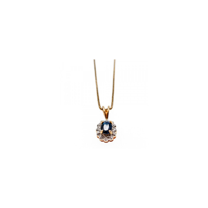 925 Sterling Silver Gold Plated Blue Sapphire Chain With Pendant Italy