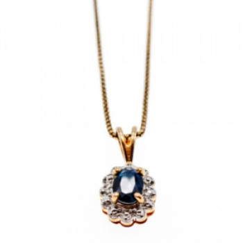 925 Sterling Silver Gold Plated Blue Sapphire Chain With Pendant Italy