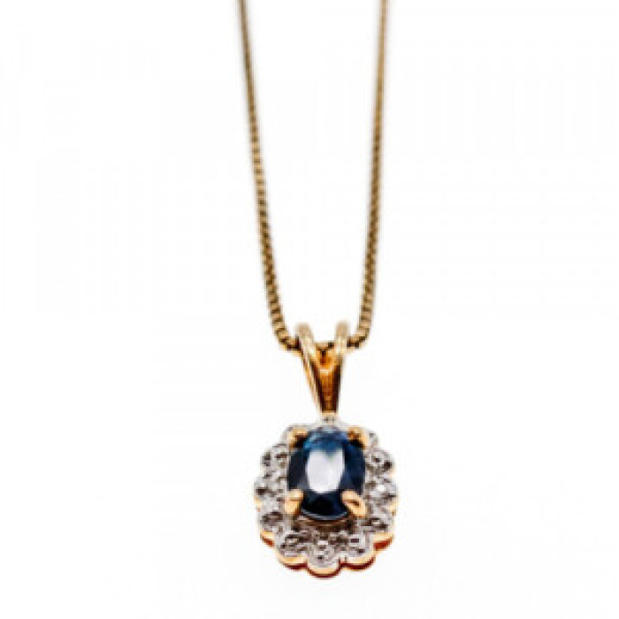 925 Sterling Silver Gold Plated Blue Sapphire Chain With Pendant Italy