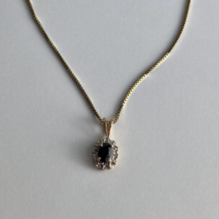 925 Sterling Silver Gold Plated Blue Sapphire Chain With Pendant Italy